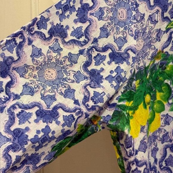 Amtica Santorini EUC Sz L Blue & Yellow Floral Button Embroidered Blouse (0654) - Picture 6 of 11